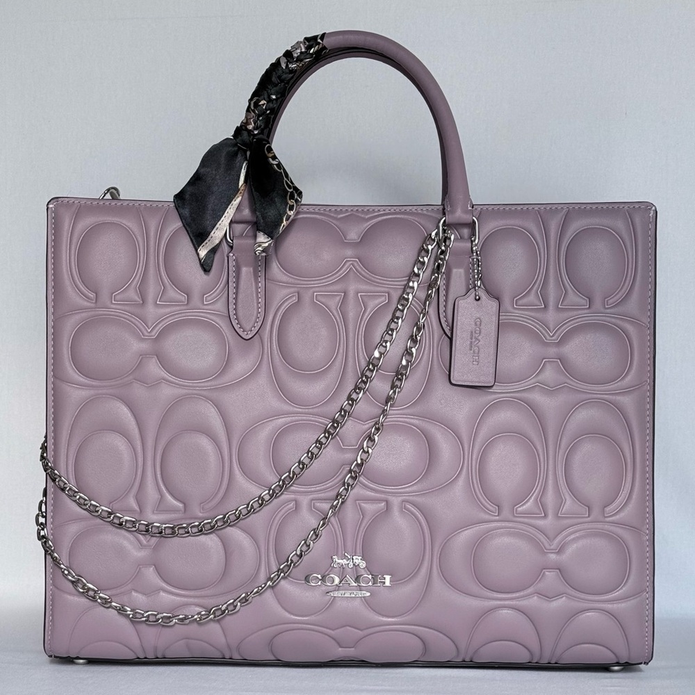 Price is firm Coach Maggie Tote size large Leather Silver/Jasmine purple CY672